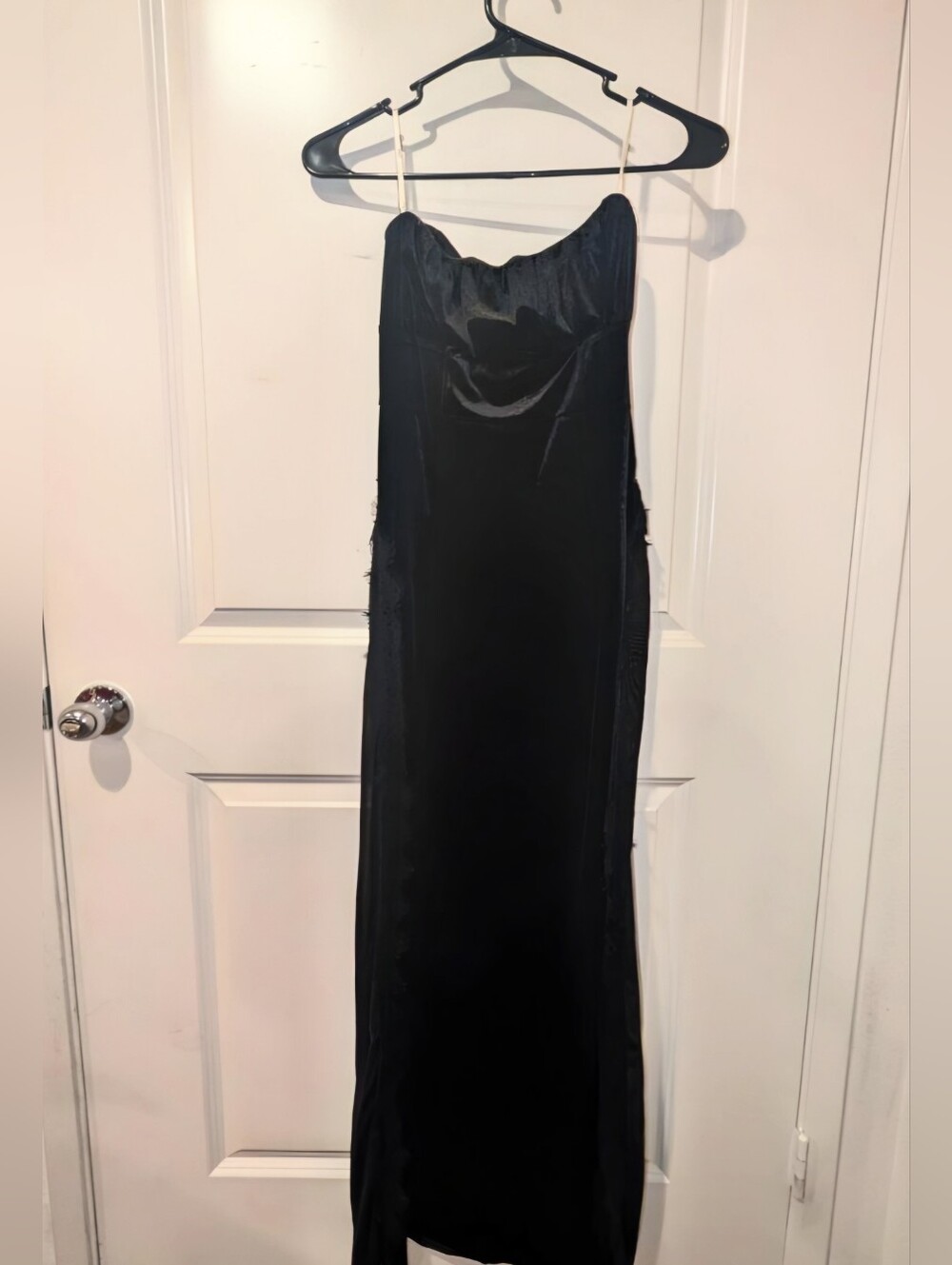 Long Maxi Formal Bridesmaid Velvet Black Prom Strapless Dress